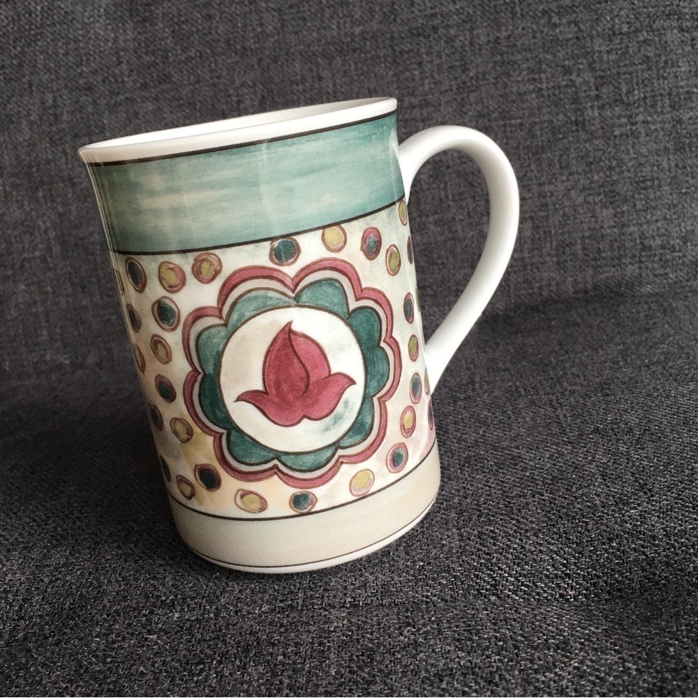 Floral Hamsa Polka Dot Coffee Mug, Cream, Green, Red, 11 oz